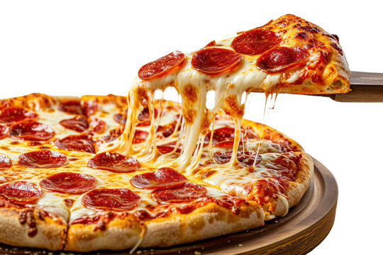 pepperoni pizza slice with melted cheese, on transparent background