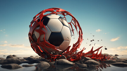 soccer ball. in goal
