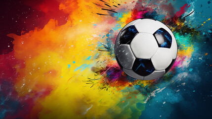 soccer ball in goal. multicolor background