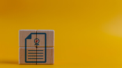 Quality warranty concept.  wooden cubes with a quality warranty icon on wooden cubes. Used for banner and advertising product and service quality commitment.