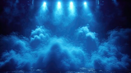 Fototapeta na wymiar Stage lights and blue smoke background