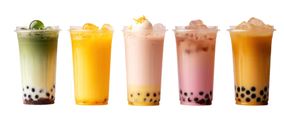 Poster selection of tapioca bubble tea on transparent background © Layerform