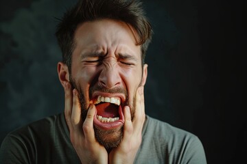 Portrait of man with dental pain. - obrazy, fototapety, plakaty