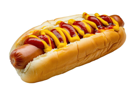 traditional hotdog with mustard and ketchup on transparent background
