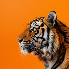 Majestic Tiger Head on Orange Background