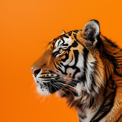 Obraz premium Majestic Tiger Head on Orange Background