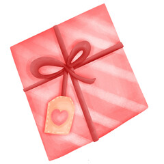 Surprise Love Valentine's Day Watercolor with Gift Present, Red Bow, and Heart A Perfect Romantic Gift.
