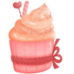 Sweet Delights for Valentine's Day Bakery Sweet Cupcake Heart Decoration in Romantic Illustration.
