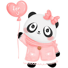 Whimsical Panda Valentine Watercolor  a Cute Clipart for Romantic Valentine's Day Celebrations.