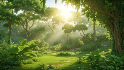 Tropical forest background, rainforest landscape