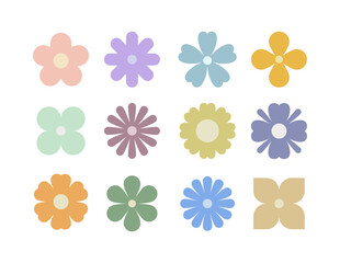 Flowers elements collection, Flower icon,  Pastel Flower vector, Simple flowers, Geometric flower shape, Floral illustration