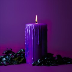 purple burning candle in the dark