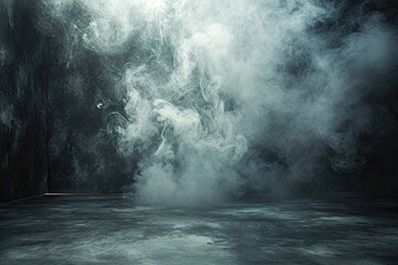 Abstract white smoke and fog on dark concrete background modern artistic concept with light and...