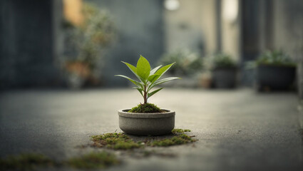 Closeup view of a plant on floor, growing plant