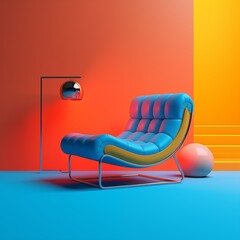modern blue upholstered lounge chair in pop art interior design	