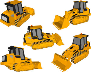 Vector sketch illustration of the design of a heavy bulldozer vehicle for leveling the land - obrazy, fototapety, plakaty