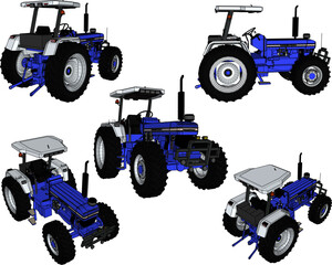 Vector sketch illustration of the design of a heavy equipment tractor vehicle for cultivating agricultural land