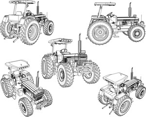 Fototapeta na wymiar Vector sketch illustration of the design of a heavy equipment tractor vehicle for cultivating agricultural land