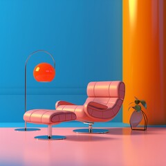 modern pink upholstered lounge chair in pop art interior design