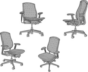 Vector sketch illustration of the design of a swivel wheel gaming chair for a guy's work desk  - obrazy, fototapety, plakaty