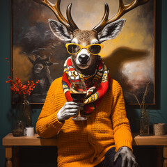 Deer in a hipster art gallery