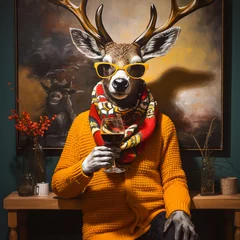 Tuinposter Deer in a hipster art gallery © Graphicgrow