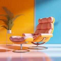 modern yellow upholstered lounge chair in pop art interior design