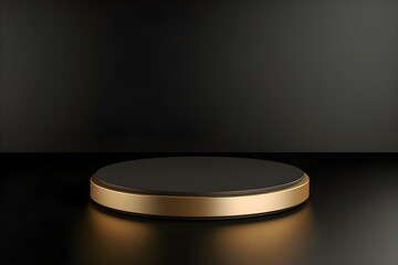 3d Rendering of Empty Black Gold Podium . Blank Pedestal and Shopfront With Clean Design. Minimal Scene for Product Display.