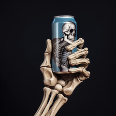 Creative Artwork of Skeleton Hand Holding Beer Can