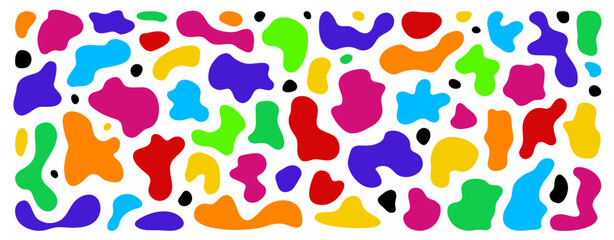 Playful vector seamless pattern. Memphis style freeform liquid organic shapes, blobs, blots. Trendy vibrant play abstract print, banner, pattern. Matisse inspired fluid kids amoeba blot illustration