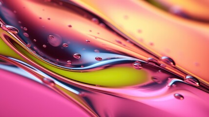 The close up of a glossy liquid surface in bright lime green and hot pink colors with a soft focus. Generative AI AIG30. generative AI