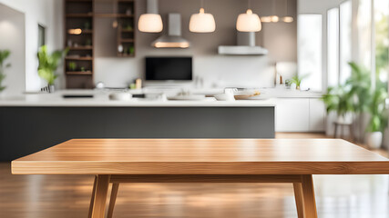 Empty table with abstract blurred background. blur living room. for product display.