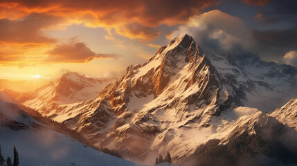 sonnen untergang in den alpen. sun setting in the alps - obrazy, fototapety, plakaty