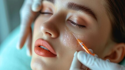 jeune femme qui va se faire faire une injection de produit sur le visage