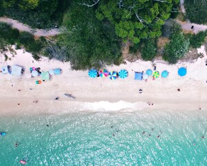 Top down view of a beach in Port Stephens, NSW, Australia