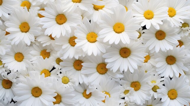 Daisy pattern. Flat lay spring and summer chamomile flowers . Repetition concept. Top view