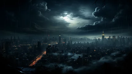 Deurstickers A highly detailed scene of NY looking City, atmospheric night setting. AI generated. © Rafael Silva