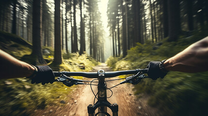 mountain biker riding on bike singletrack trail detail