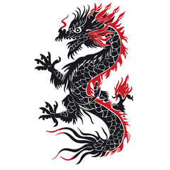 Black Paper dragon. Illustrating Cultural Symbolism. 2024 Chinese loong new year concept. Transparent background.