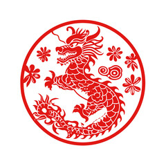 Red Paper dragon. Illustrating Cultural Symbolism. 2024 Chinese loong new year concept. Transparent background.