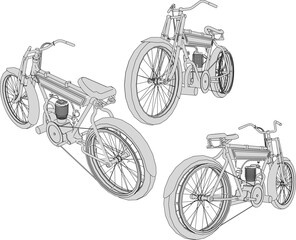 Vector sketch illustration of vintage classic old motorbike design collection - obrazy, fototapety, plakaty