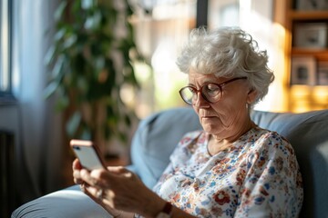 An elderly woman uses social media at home and practices using technology. When an elderly woman started using social media at home, she began to learn more.