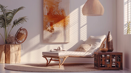 Fototapeta na wymiar Creative composition of kitchen and living room interior . Generative Ai
