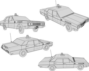 Vector sketch illustration of vintage classic police car design