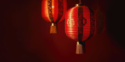 Obraz na płótnie Canvas Chinese lanterns on a red background. Red paper lanterns. Chinese New Year concept