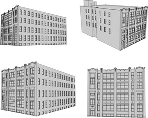 Vector sketch illustration of vintage classic hotel apartment building design