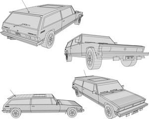 Vector sketch illustration of vintage classic luxury car design