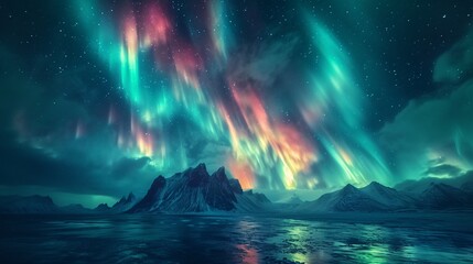 aurora borealis above the sea - obrazy, fototapety, plakaty