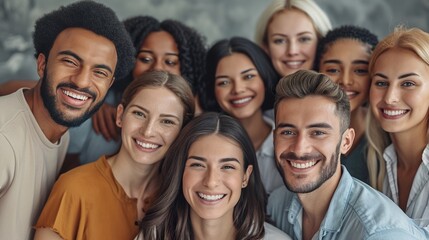 Happy smiling diversity group of people looking at camera