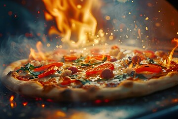 A Sizzling Pizza Amidst Roaring Flames Symbolizing An Explosion Of Super Spicy Flavors